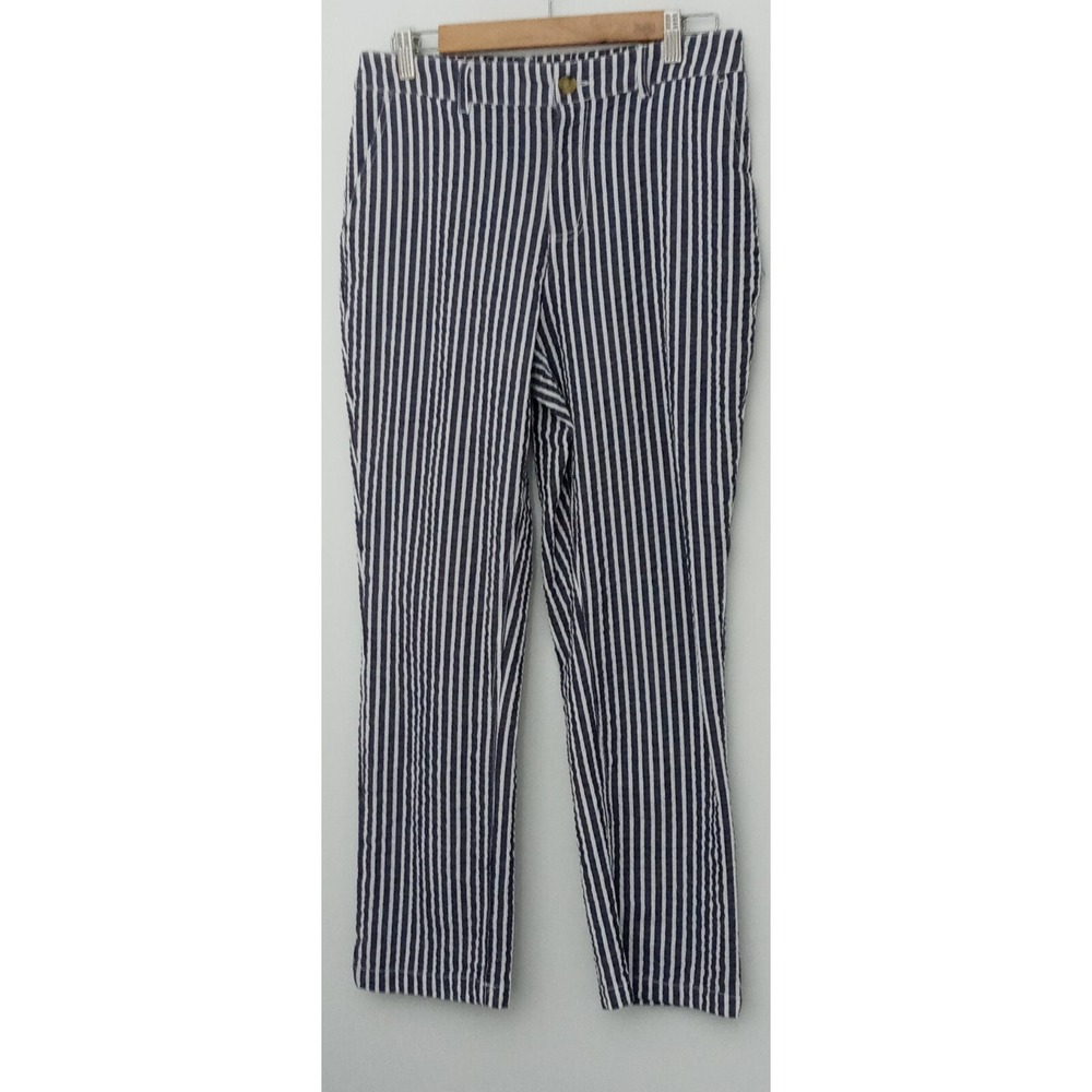 Denim & Co Pants Women's Size 10 Petite Striped Seersucker Straight Leg Preowne